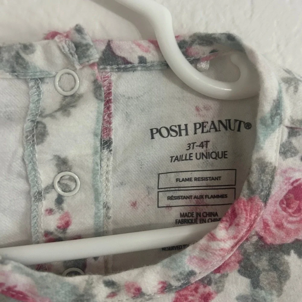 Posh Peanut Girls Nightgown 3T-4T Sage Green with Roses Ruffle Bottom